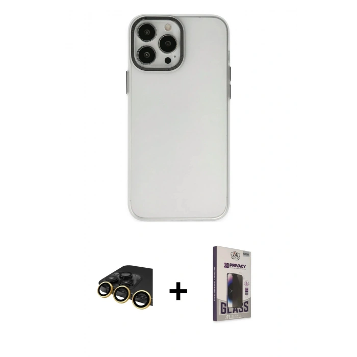 MARSİLYAN™- iPhone 13 Pro Max Kılıf Ahenk Çizgi Prime - Siyah Bilvis Hayalet Cam Ekran Koruyucu + Raze Metal Kamera Lens - GD