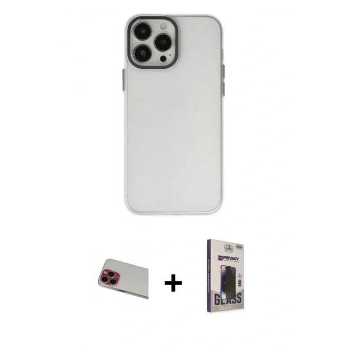 MARSİLYAN™- iPhone 13 Pro Max Kılıf Ahenk Çizgi Prime - Siyah Bilvis Hayalet Cam Ekran Koruyucu + Rainbow Kamera Lens Koruma Cam - KI