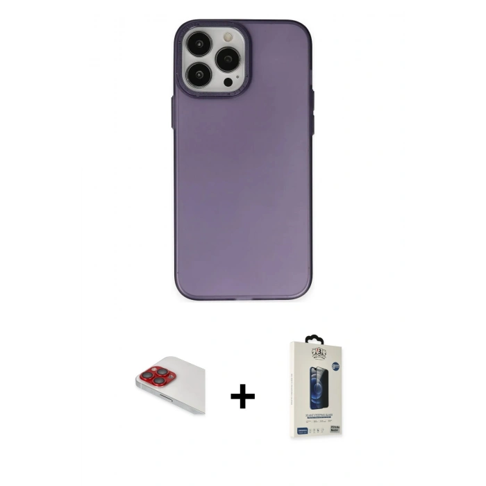 MARSİLYAN™- iPhone 13 Pro Max Kılıf Ahenk Çizgi Prime - Siyah Bilvis Hayalet Cam Ekran Koruyucu + Pers Alüminyum Kamera Lens - KI