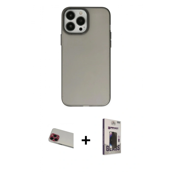 MARSİLYAN™- iPhone 13 Pro Max Kılıf Ahenk Çizgi Prime - Siyah Bilvis Hayalet Cam Ekran Koruyucu + Rainbow Kamera Lens Koruma Cam - KI