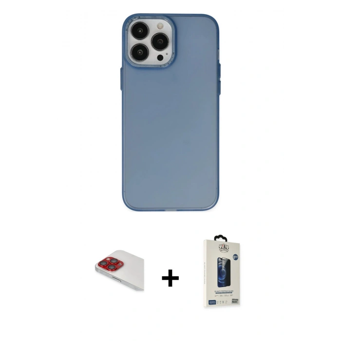 MARSİLYAN™- iPhone 13 Pro Max Kılıf Ahenk Çizgi Prime - Siyah Bilvis Hayalet Cam Ekran Koruyucu + Pers Alüminyum Kamera Lens - KI