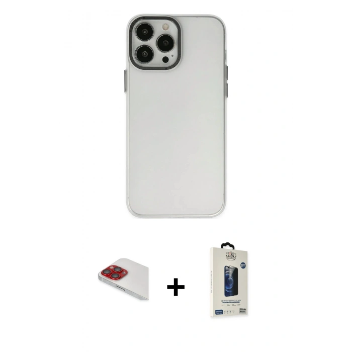 MARSİLYAN™- iPhone 13 Pro Max Kılıf Ahenk Çizgi Prime - Siyah Bilvis Hayalet Cam Ekran Koruyucu + Pers Alüminyum Kamera Lens - KI