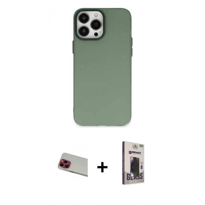 MARSİLYAN™- iPhone 13 Pro Max Kılıf Ahenk Çizgi Prime - Siyah Bilvis Hayalet Cam Ekran Koruyucu + Rainbow Kamera Lens Koruma Cam - KI
