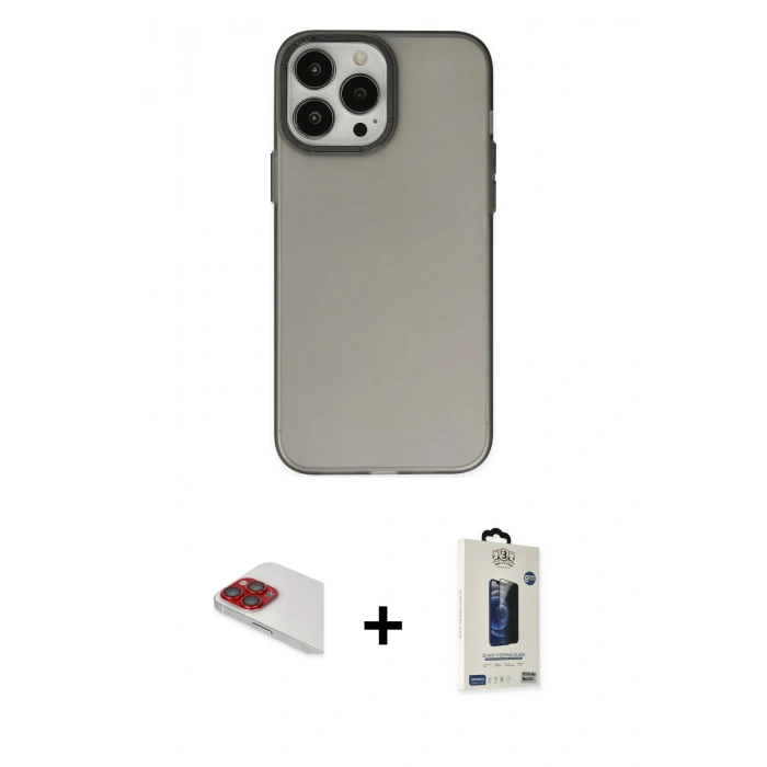 MARSİLYAN™- iPhone 13 Pro Max Kılıf Ahenk Çizgi Prime - Siyah Bilvis Hayalet Cam Ekran Koruyucu + Pers Alüminyum Kamera Lens - KI