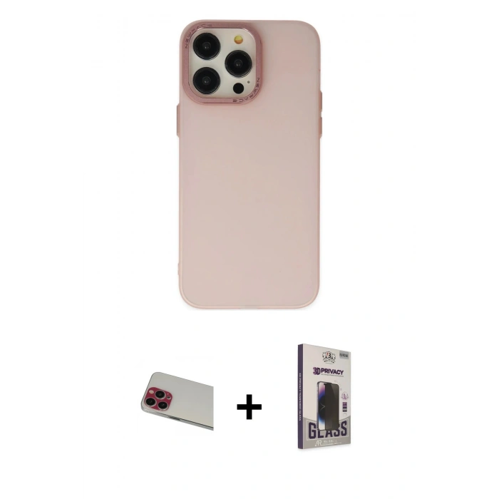 MARSİLYAN™- iPhone 13 Pro Max Kılıf Ahenk Çizgi Prime - Siyah Bilvis Hayalet Cam Ekran Koruyucu + Rainbow Kamera Lens Koruma Cam - KI