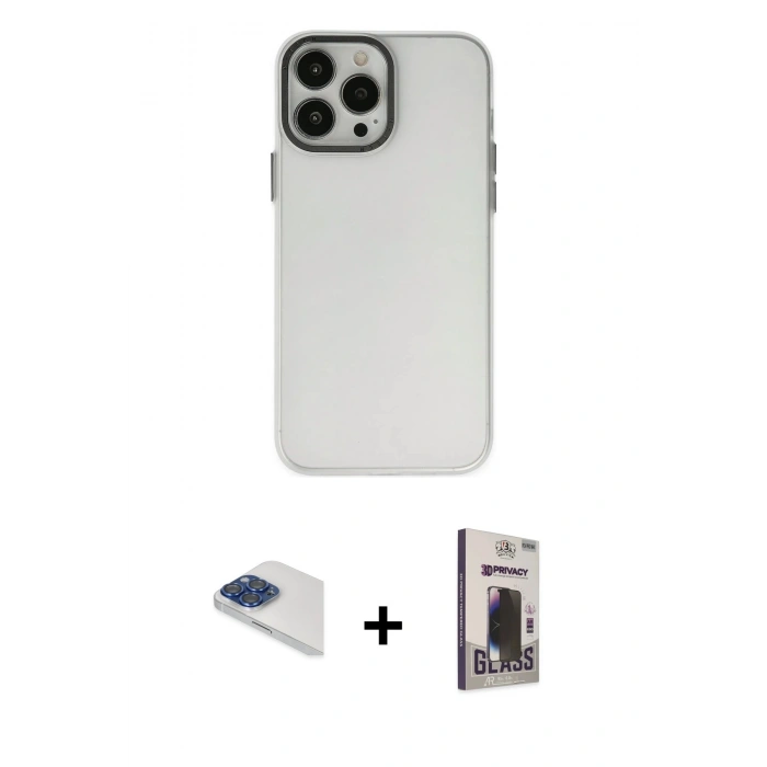 MARSİLYAN™- iPhone 13 Pro Max Kılıf Ahenk Çizgi Prime - Siyah Bilvis Hayalet Cam Ekran Koruyucu + Pers Alüminyum Kamera Lens - LT
