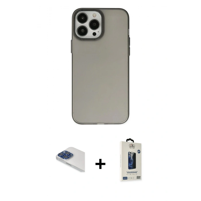 MARSİLYAN™- iPhone 13 Pro Max Kılıf Ahenk Çizgi Prime - Siyah Bilvis Hayalet Cam Ekran Koruyucu + Pers Alüminyum Kamera Lens - LT