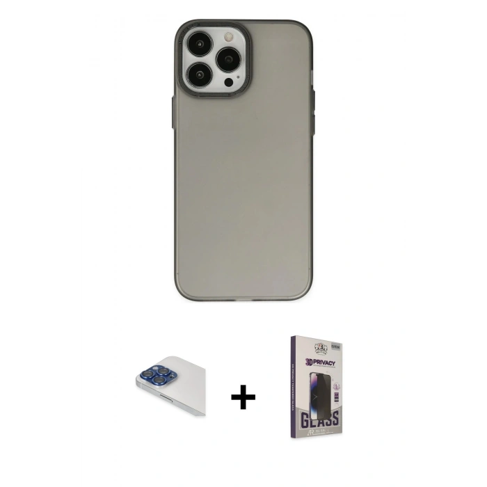 MARSİLYAN™- iPhone 13 Pro Max Kılıf Ahenk Çizgi Prime - Siyah Bilvis Hayalet Cam Ekran Koruyucu + Pers Alüminyum Kamera Lens - LT