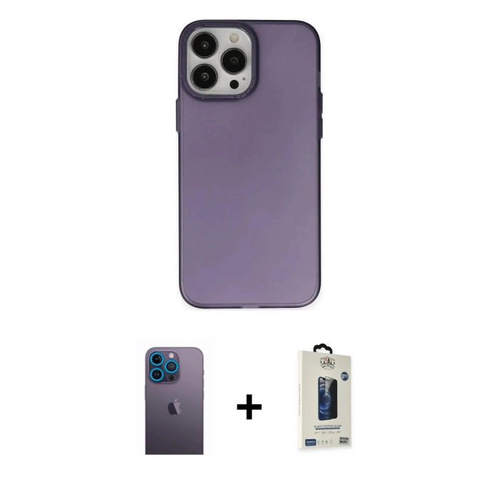 MARSİLYAN™- iPhone 13 Pro Max Kılıf Ahenk Çizgi Prime - Siyah Bilvis Hayalet Cam Ekran Koruyucu + Neon Fosforlu Kamera Lens - MI