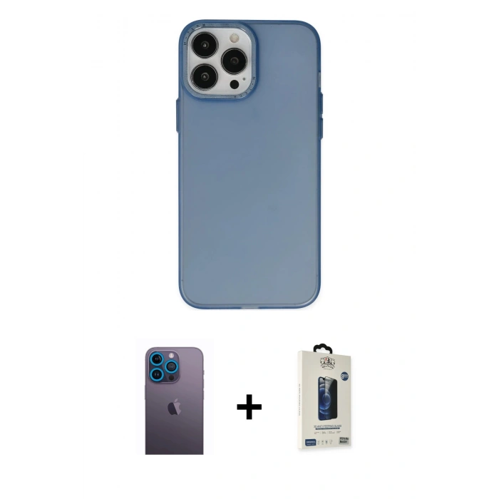 MARSİLYAN™- iPhone 13 Pro Max Kılıf Ahenk Çizgi Prime - Siyah Bilvis Hayalet Cam Ekran Koruyucu + Neon Fosforlu Kamera Lens - MI