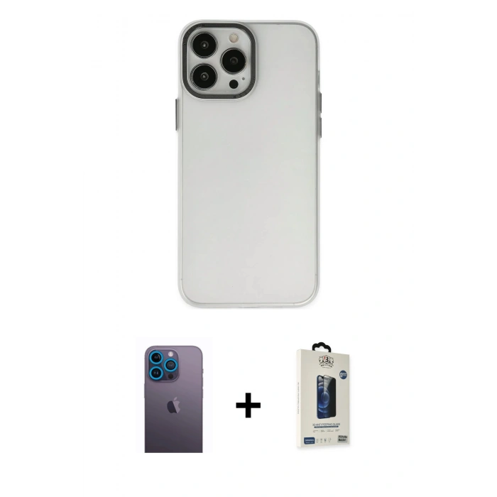 MARSİLYAN™- iPhone 13 Pro Max Kılıf Ahenk Çizgi Prime - Siyah Bilvis Hayalet Cam Ekran Koruyucu + Neon Fosforlu Kamera Lens - MI