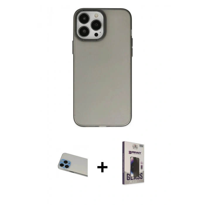 MARSİLYAN™- iPhone 13 Pro Max Kılıf Ahenk Çizgi Prime - Siyah Bilvis Hayalet Cam Ekran Koruyucu + Rainbow Kamera Lens Koruma Cam - MI