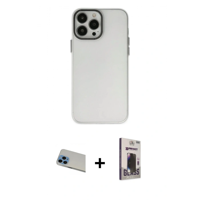 MARSİLYAN™- iPhone 13 Pro Max Kılıf Ahenk Çizgi Prime - Siyah Bilvis Hayalet Cam Ekran Koruyucu + Rainbow Kamera Lens Koruma Cam - MI