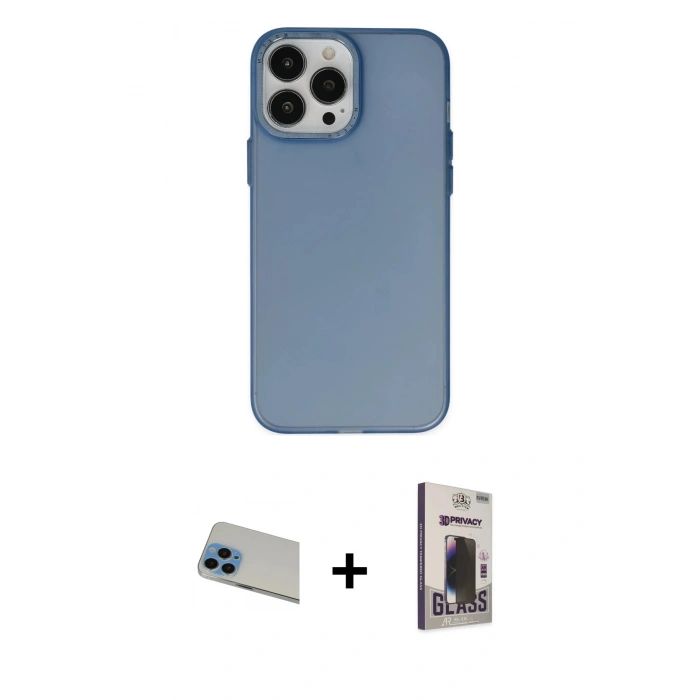 MARSİLYAN™- iPhone 13 Pro Max Kılıf Ahenk Çizgi Prime - Siyah Bilvis Hayalet Cam Ekran Koruyucu + Rainbow Kamera Lens Koruma Cam - MI