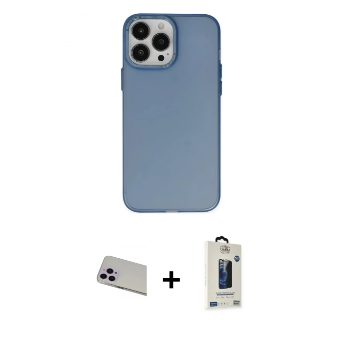 MARSİLYAN™- iPhone 13 Pro Max Kılıf Ahenk Çizgi Prime - Siyah Bilvis Hayalet Cam Ekran Koruyucu + Mor Rainbow Kamera Lens Koruma Cam