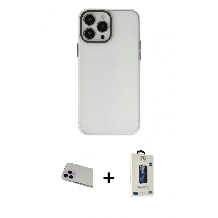 MARSİLYAN™- iPhone 13 Pro Max Kılıf Ahenk Çizgi Prime - Siyah Bilvis Hayalet Cam Ekran Koruyucu + Mor Rainbow Kamera Lens Koruma Cam
