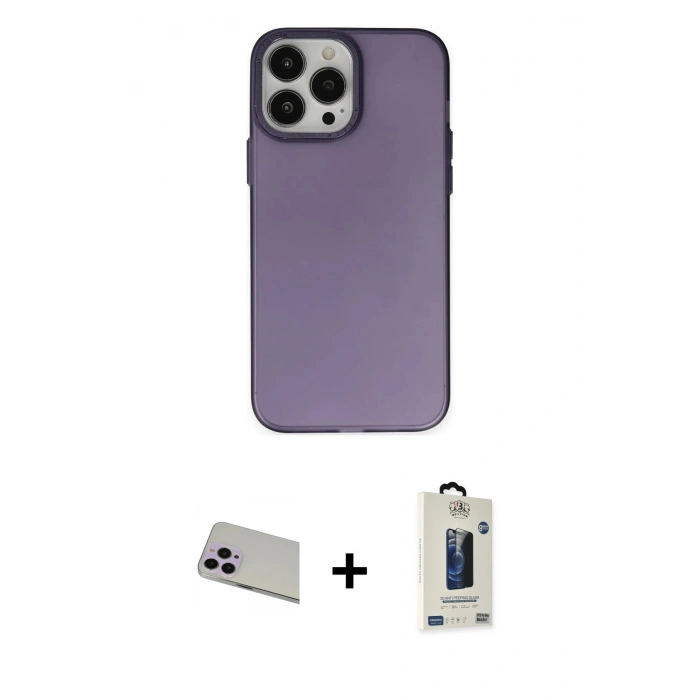 MARSİLYAN™- iPhone 13 Pro Max Kılıf Ahenk Çizgi Prime - Siyah Bilvis Hayalet Cam Ekran Koruyucu + Mor Rainbow Kamera Lens Koruma Cam