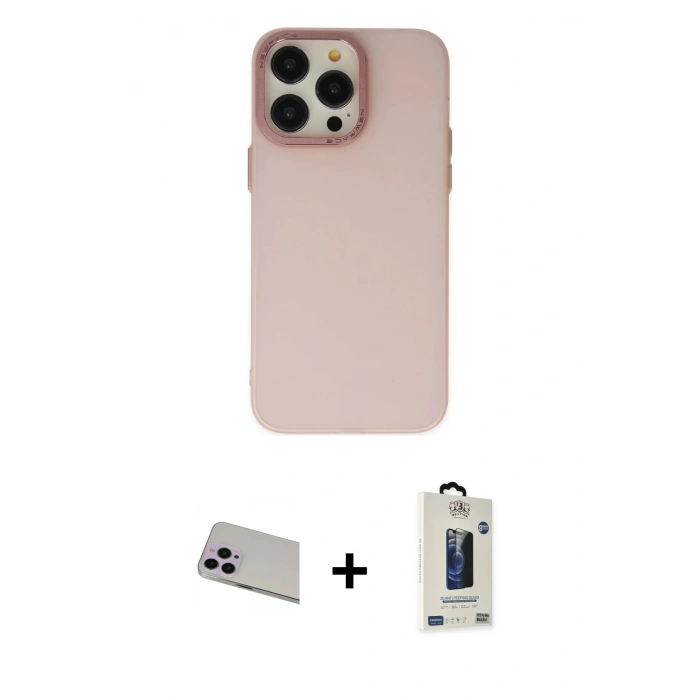 MARSİLYAN™- iPhone 13 Pro Max Kılıf Ahenk Çizgi Prime - Siyah Bilvis Hayalet Cam Ekran Koruyucu + Mor Rainbow Kamera Lens Koruma Cam