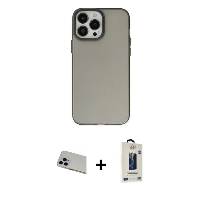 MARSİLYAN™- iPhone 13 Pro Max Kılıf Ahenk Çizgi Prime - Siyah Bilvis Hayalet Cam Ekran Koruyucu + Mor Rainbow Kamera Lens Koruma Cam