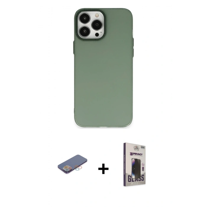 MARSİLYAN™- iPhone 13 Pro Max Kılıf Ahenk Çizgi Prime - Siyah Bilvis Hayalet Cam Ekran Koruyucu + Renkli Kamera Lens Koruma Cam - PE