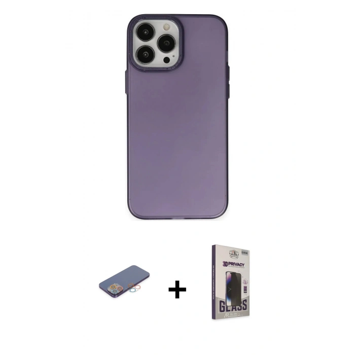 MARSİLYAN™- iPhone 13 Pro Max Kılıf Ahenk Çizgi Prime - Siyah Bilvis Hayalet Cam Ekran Koruyucu + Renkli Kamera Lens Koruma Cam - PE