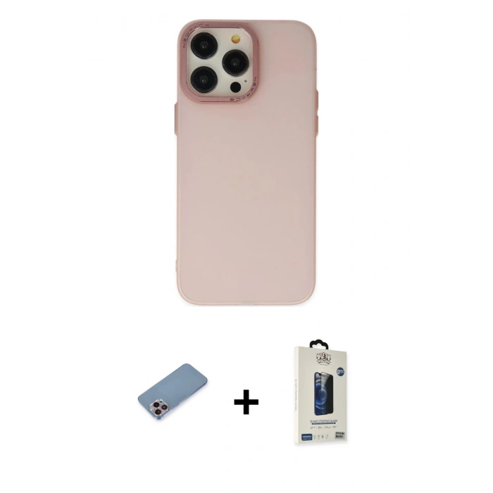 MARSİLYAN™- iPhone 13 Pro Max Kılıf Ahenk Çizgi Prime - Siyah Bilvis Hayalet Cam Ekran Koruyucu + Pembe Shine Kamera Lens Koruma Cam