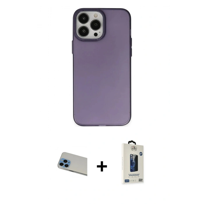 MARSİLYAN™- iPhone 13 Pro Max Kılıf Ahenk Çizgi Prime - Siyah Bilvis Hayalet Cam Ekran Koruyucu + Rainbow Kamera Lens Koruma Cam - MI
