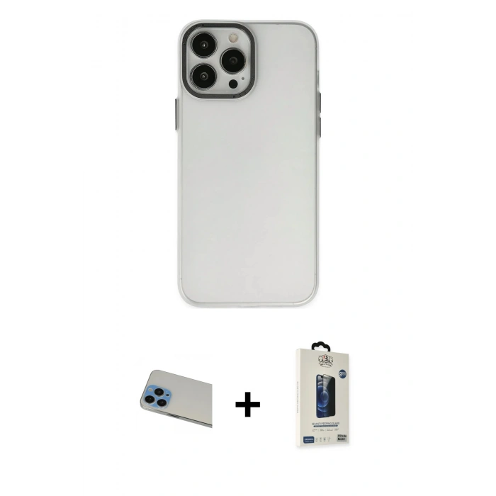 MARSİLYAN™- iPhone 13 Pro Max Kılıf Ahenk Çizgi Prime - Siyah Bilvis Hayalet Cam Ekran Koruyucu + Rainbow Kamera Lens Koruma Cam - MI