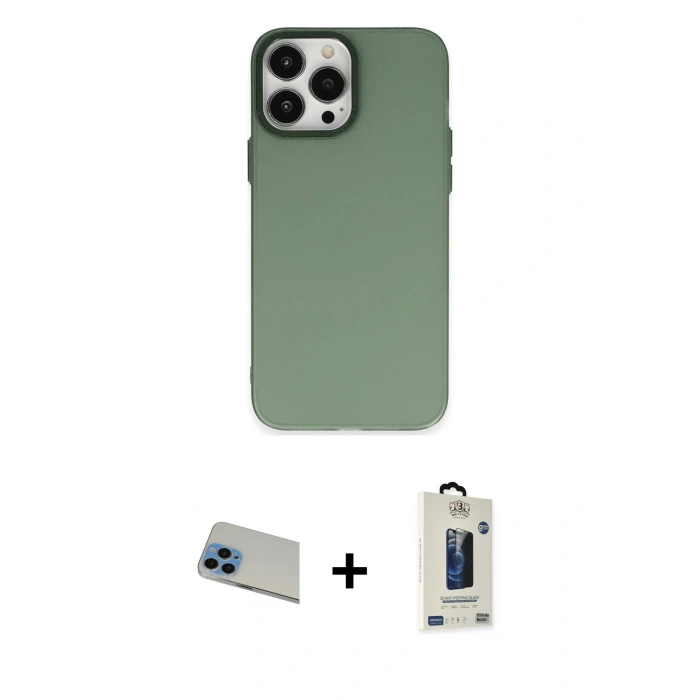 MARSİLYAN™- iPhone 13 Pro Max Kılıf Ahenk Çizgi Prime - Siyah Bilvis Hayalet Cam Ekran Koruyucu + Rainbow Kamera Lens Koruma Cam - MI
