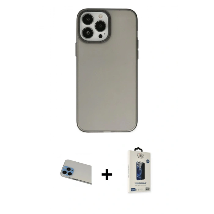 MARSİLYAN™- iPhone 13 Pro Max Kılıf Ahenk Çizgi Prime - Siyah Bilvis Hayalet Cam Ekran Koruyucu + Rainbow Kamera Lens Koruma Cam - MI