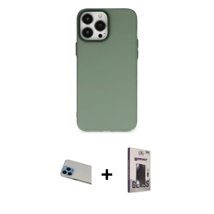 MARSİLYAN™- iPhone 13 Pro Max Kılıf Ahenk Çizgi Prime - Siyah Bilvis Hayalet Cam Ekran Koruyucu + Rainbow Kamera Lens Koruma Cam - MI