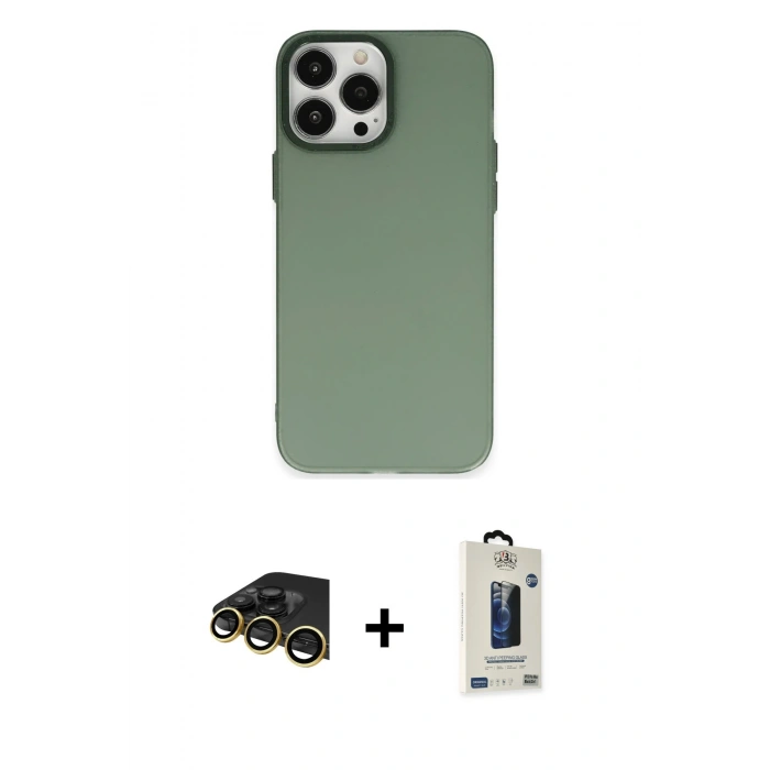 MARSİLYAN™- iPhone 13 Pro Max Kılıf Ahenk Çizgi Prime - Siyah Bilvis Hayalet Cam Ekran Koruyucu + Raze Metal Kamera Lens - GD