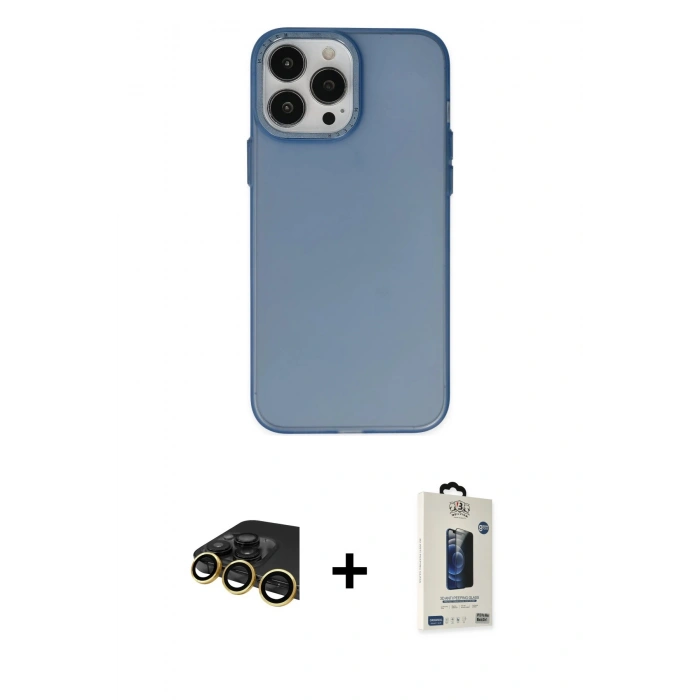 MARSİLYAN™- iPhone 13 Pro Max Kılıf Ahenk Çizgi Prime - Siyah Bilvis Hayalet Cam Ekran Koruyucu + Raze Metal Kamera Lens - GD