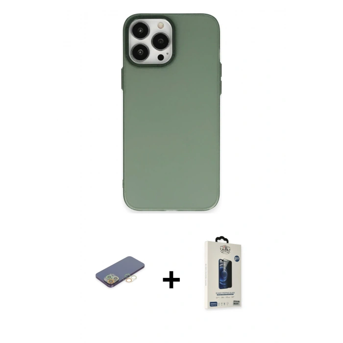 MARSİLYAN™- iPhone 13 Pro Max Kılıf Ahenk Çizgi Prime - Siyah Bilvis Hayalet Cam Ekran Koruyucu + Renkli Kamera Lens Koruma Cam - SI