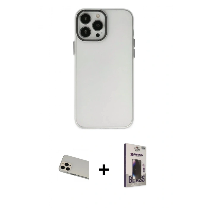 MARSİLYAN™- iPhone 13 Pro Max Kılıf Ahenk Çizgi Prime - Siyah Bilvis Hayalet Cam Ekran Koruyucu + Rainbow Kamera Lens Koruma Cam - REGD
