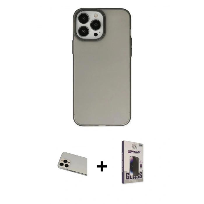 MARSİLYAN™- iPhone 13 Pro Max Kılıf Ahenk Çizgi Prime - Siyah Bilvis Hayalet Cam Ekran Koruyucu + Rainbow Kamera Lens Koruma Cam - REGD