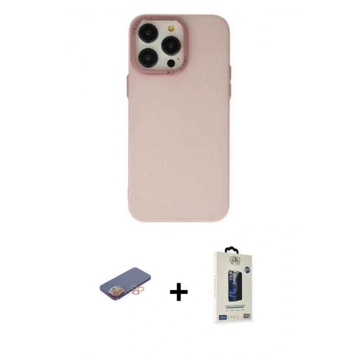 MARSİLYAN™- iPhone 13 Pro Max Kılıf Ahenk Çizgi Prime - Siyah Bilvis Hayalet Cam Ekran Koruyucu + Turuncu Renkli Kamera Lens Koruma Cam