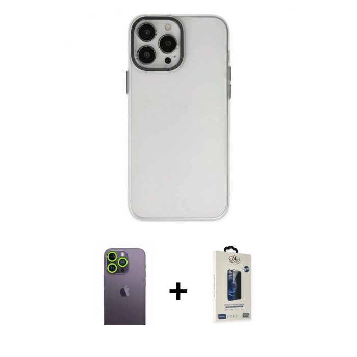 MARSİLYAN™- iPhone 13 Pro Max Kılıf Ahenk Çizgi Prime - Siyah Bilvis Hayalet Cam Ekran Koruyucu + Neon Fosforlu Kamera Lens - YL