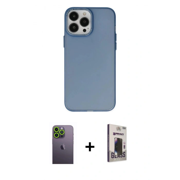 MARSİLYAN™- iPhone 13 Pro Max Kılıf Ahenk Çizgi Prime - Siyah Bilvis Hayalet Cam Ekran Koruyucu + Neon Fosforlu Kamera Lens - YL