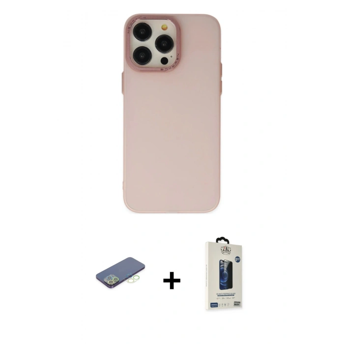 MARSİLYAN™- iPhone 13 Pro Max Kılıf Ahenk Çizgi Prime - Siyah Bilvis Hayalet Cam Ekran Koruyucu + Renkli Kamera Lens Koruma Cam - YL
