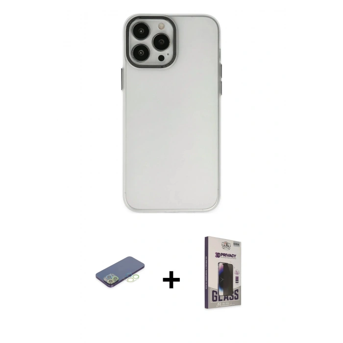 MARSİLYAN™- iPhone 13 Pro Max Kılıf Ahenk Çizgi Prime - Siyah Bilvis Hayalet Cam Ekran Koruyucu + Renkli Kamera Lens Koruma Cam - YL