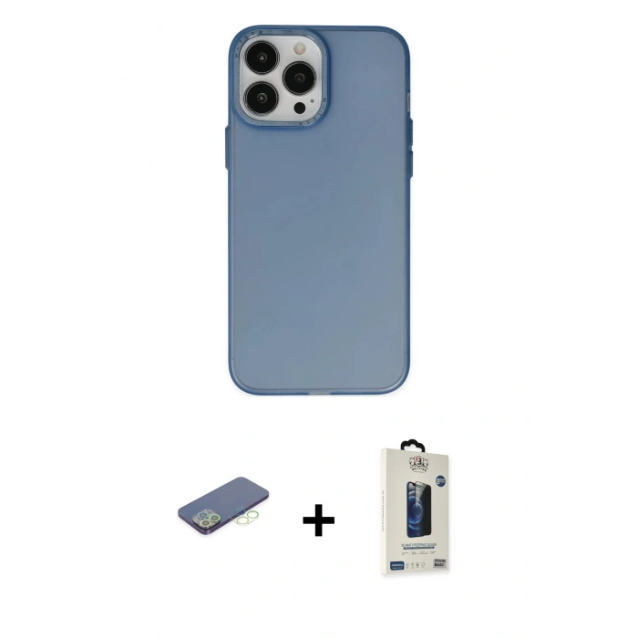 MARSİLYAN™- iPhone 13 Pro Max Kılıf Ahenk Çizgi Prime - Siyah Bilvis Hayalet Cam Ekran Koruyucu + Renkli Kamera Lens Koruma Cam - YL