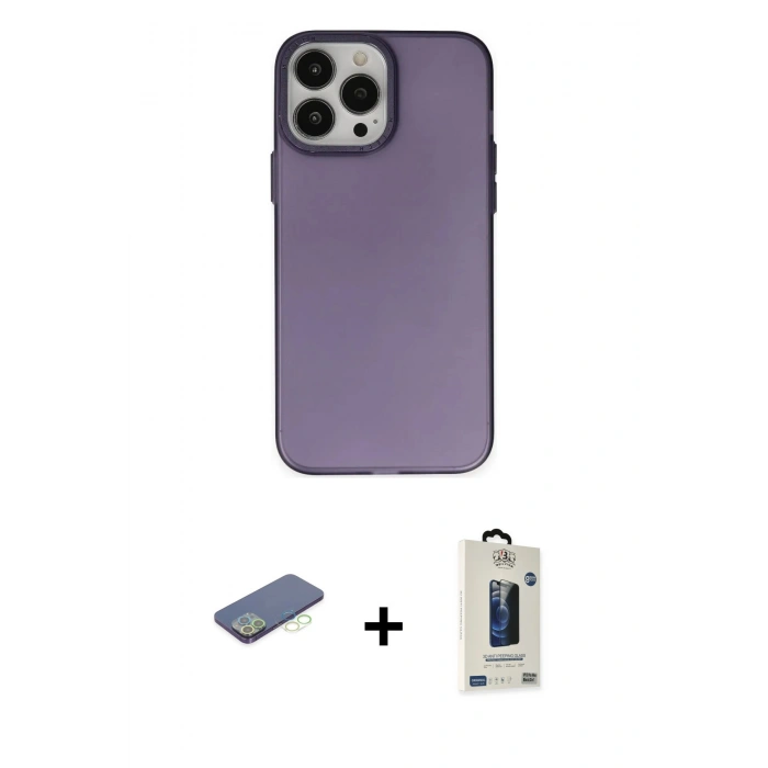 MARSİLYAN™- iPhone 13 Pro Max Kılıf Ahenk Çizgi Prime - Siyah Bilvis Hayalet Cam Ekran Koruyucu + Renkli Kamera Lens Koruma Cam - YL