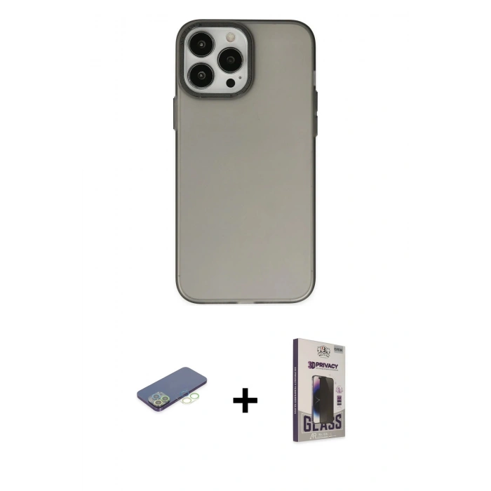MARSİLYAN™- iPhone 13 Pro Max Kılıf Ahenk Çizgi Prime - Siyah Bilvis Hayalet Cam Ekran Koruyucu + Renkli Kamera Lens Koruma Cam - YL