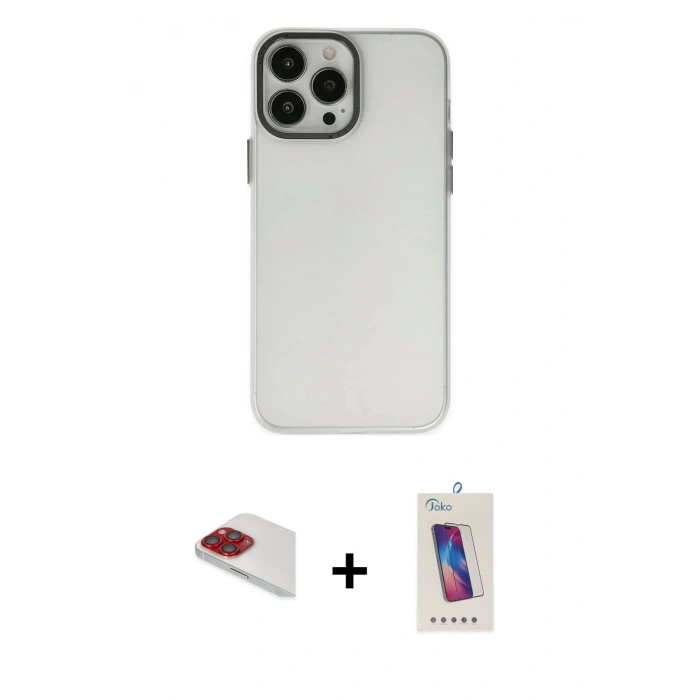 MARSİLYAN™- iPhone 13 Pro Max Kılıf Ahenk Çizgi Prime - Siyah Joko 5D Cam + Pers Alüminyum Kamera Lens - KI