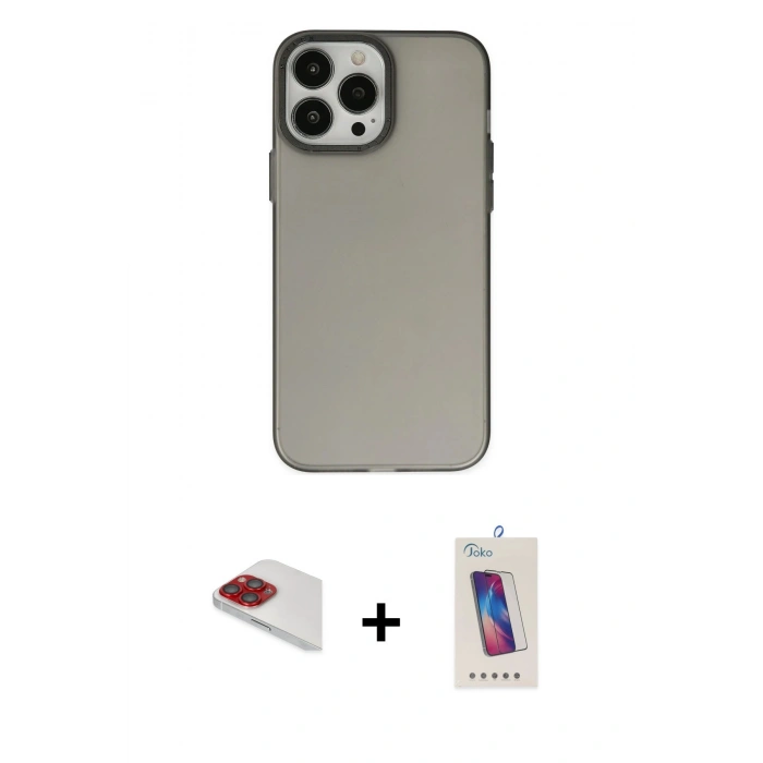 MARSİLYAN™- iPhone 13 Pro Max Kılıf Ahenk Çizgi Prime - Siyah Joko 5D Cam + Pers Alüminyum Kamera Lens - KI