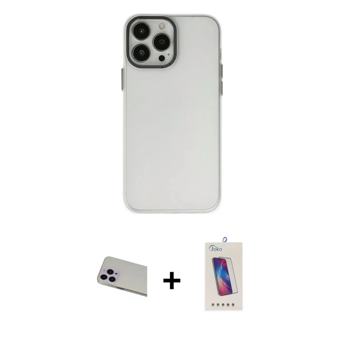 MARSİLYAN™- iPhone 13 Pro Max Kılıf Ahenk Çizgi Prime - Siyah Joko 5D Cam + Rainbow Kamera Lens Koruma Cam - MR