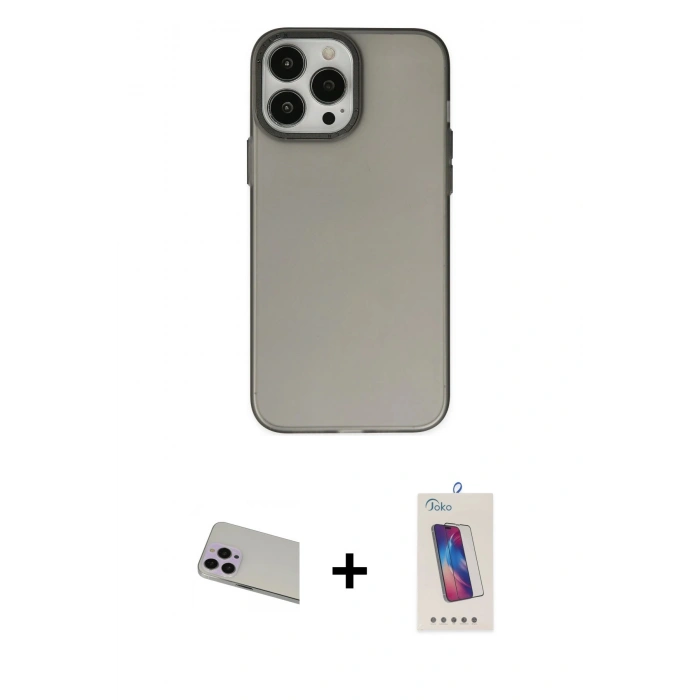 MARSİLYAN™- iPhone 13 Pro Max Kılıf Ahenk Çizgi Prime - Siyah Joko 5D Cam + Rainbow Kamera Lens Koruma Cam - MR
