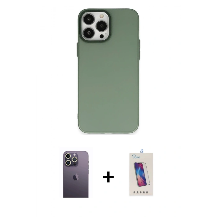 MARSİLYAN™- iPhone 13 Pro Max Kılıf Ahenk Çizgi Prime - Siyah Joko 5D Cam + Neon Fosforlu Kamera Lens - BZ