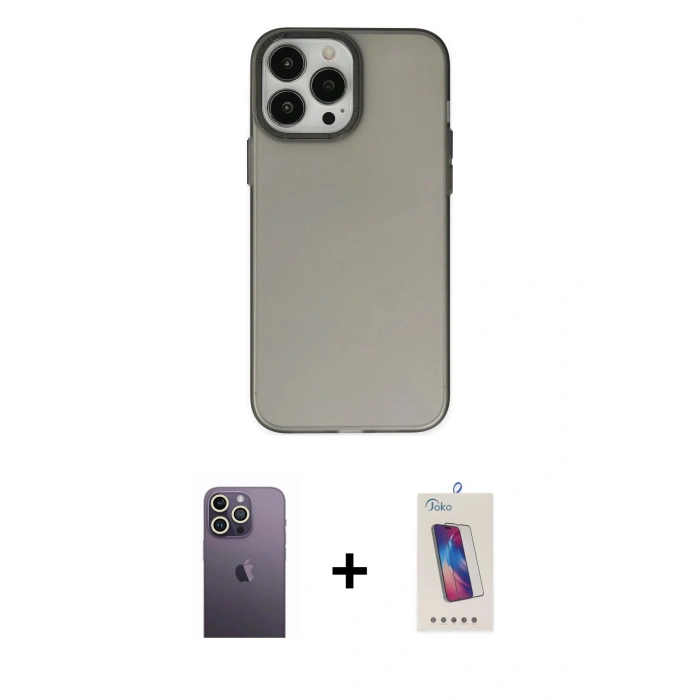MARSİLYAN™- iPhone 13 Pro Max Kılıf Ahenk Çizgi Prime - Siyah Joko 5D Cam + Neon Fosforlu Kamera Lens - BZ